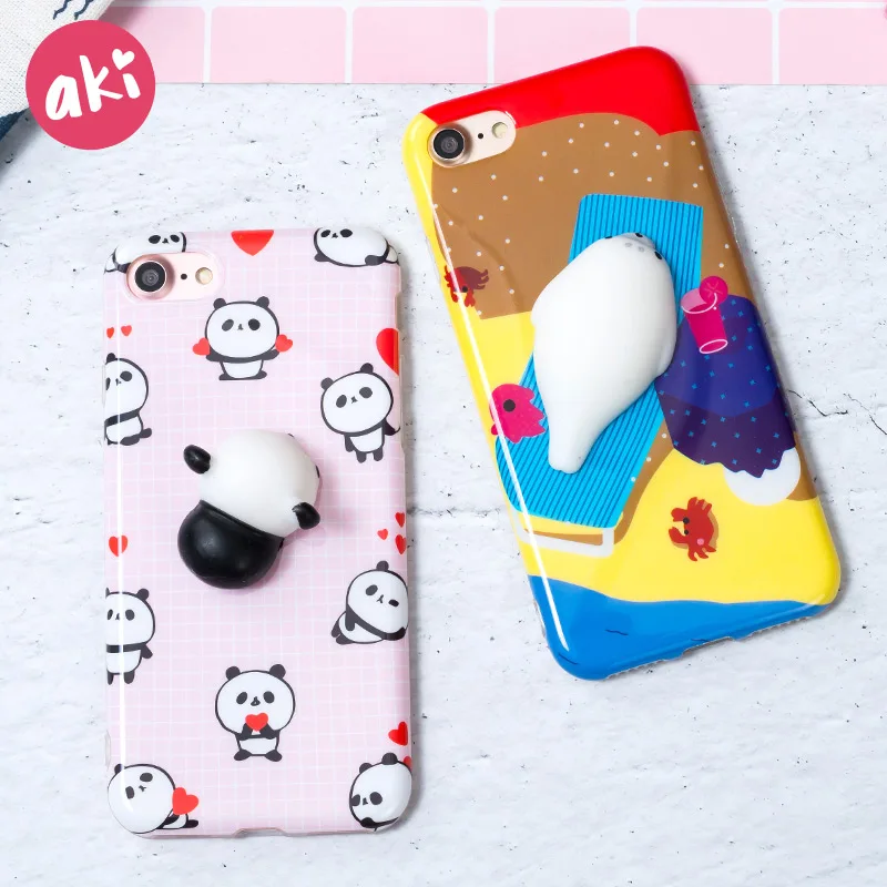 AKI Squishy Mobile Phone Cases for iPhone 7 8 Plus Case Kitty Panda Cat Lovely Soft Back Cover 6 6s |