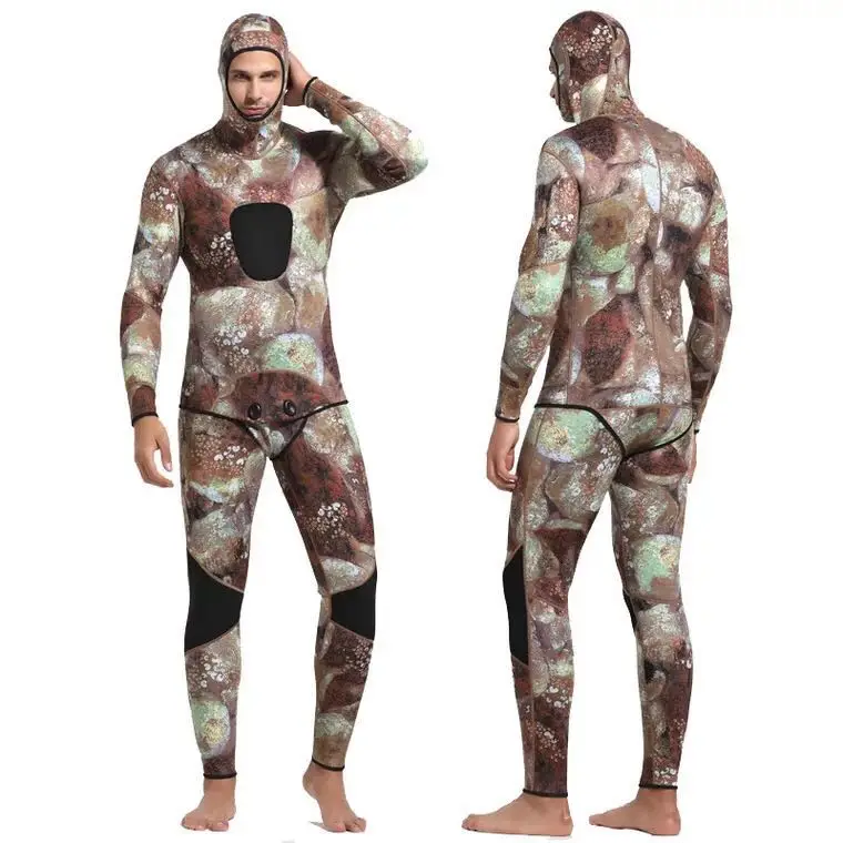 

Man Spearfishing Camouflage Wetsuits 3mm Neoprene 2-Pieces Hoodie Snorkeling Full Scuba Diving Suits