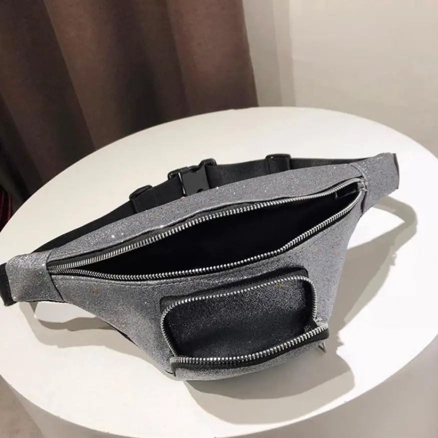 

2021 Fashion Waist Bag Women Sequins Waist Fanny Pack Bags Top Quality PU Leather Messenger Zipper Pouch Chest Bag Bolsas