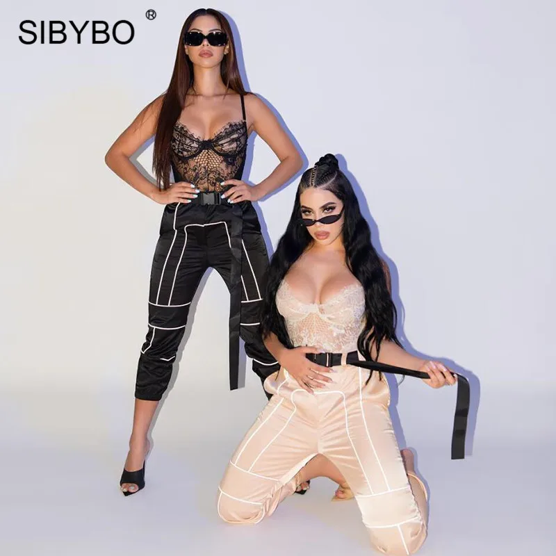 Sibybo, женские шаровары с поясом, модные, с высокой талией, с карманами, Осенние, женские брюки, уличная одежда, черные, женские повседневные штаны