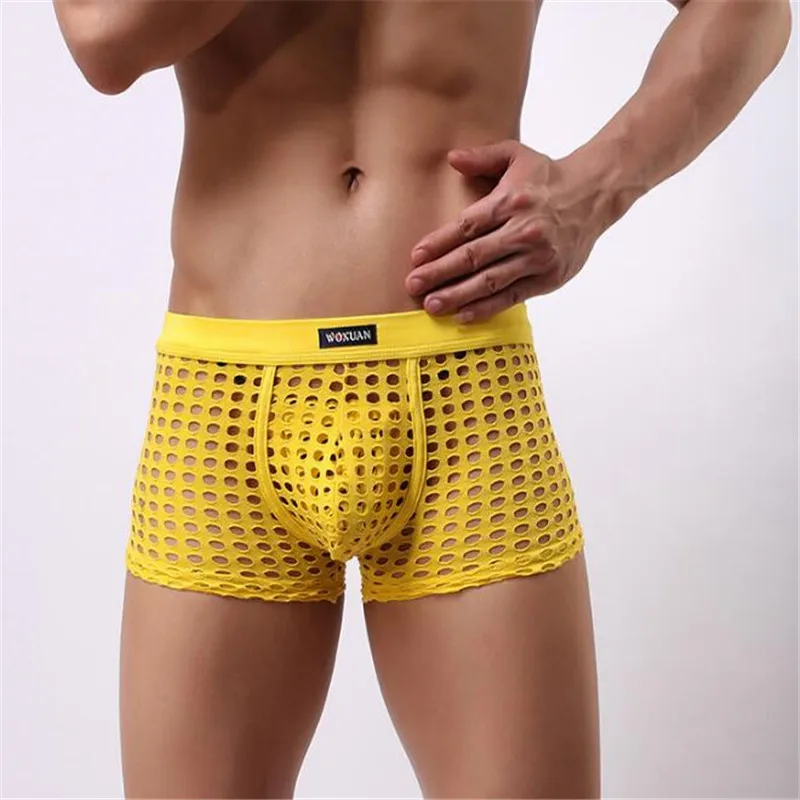 Сексуальные большие сетчатые полые мужские короткие брюки повседневное нижнее