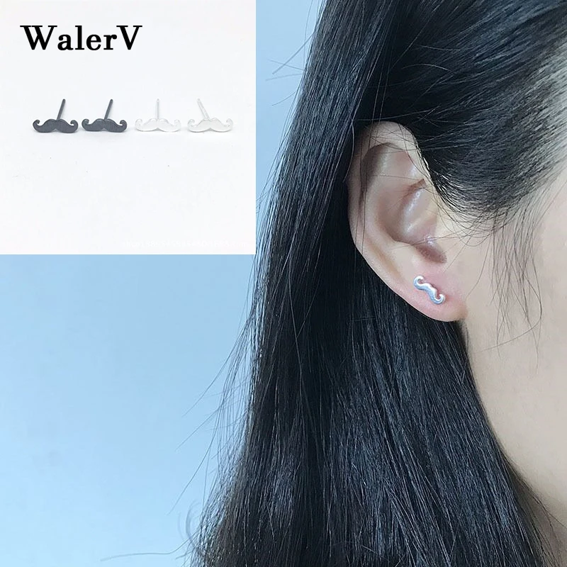 Женские сережки гвоздики WalerV серебристые черного и золотого цветов в стиле ретро