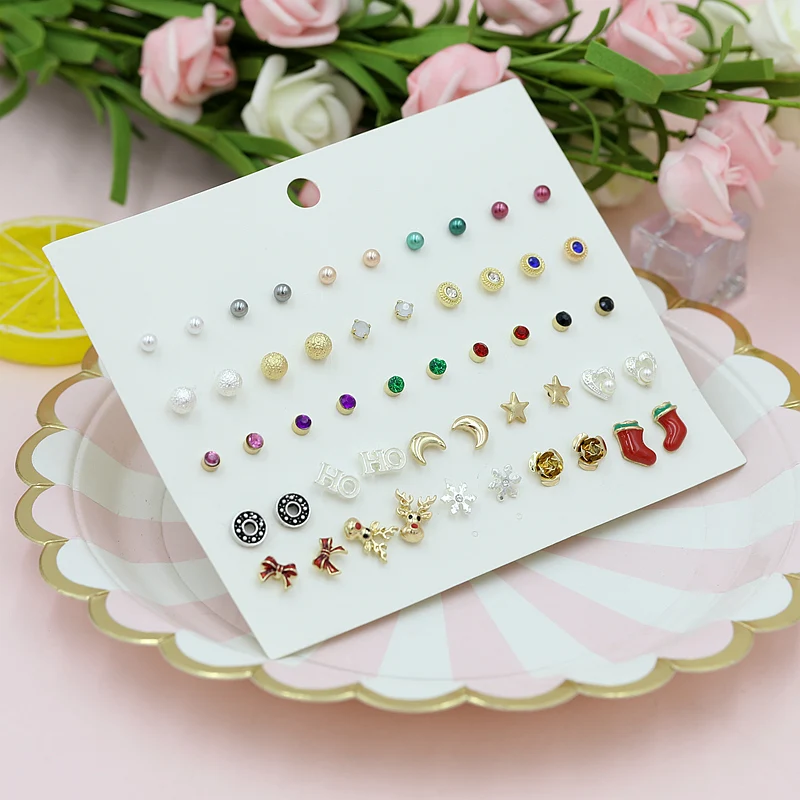 25 пар/лот Разноцветные серьги-гвоздики с искусственным жемчугом и цирконием