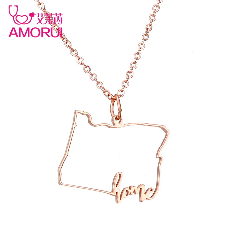 AMORUI Новый Нержавеющая сталь цвета: золотистый Цвет штата Орегон дома кулон