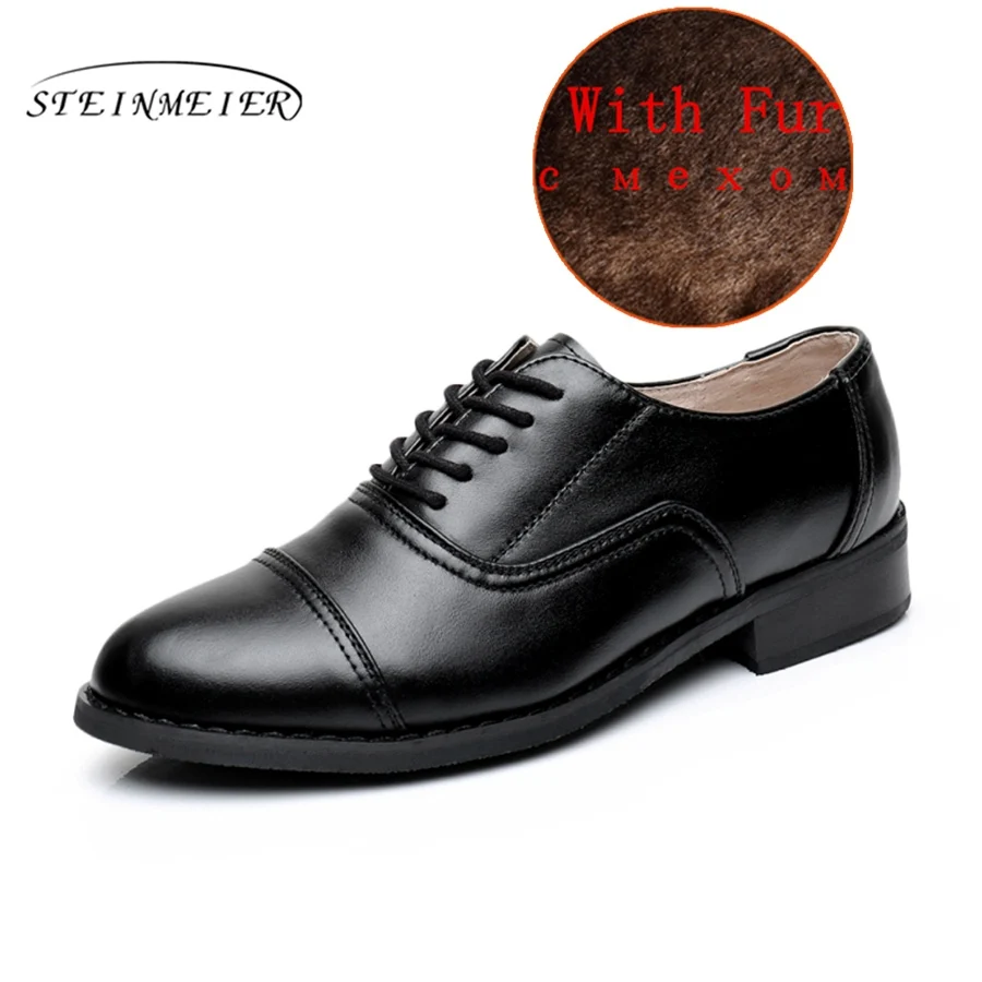 black 03 with fur Повседневные дизайнерские винтажные женские балетки из натуральной коровьей кожи женские оксфорды ручной работы с мехом черного цвета - Цвет: black 03 with fur