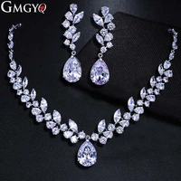 gmgyq bright crystal silver color jewelry necklace bride wedding bridesmaid jewelry earrings two piece set for noble women