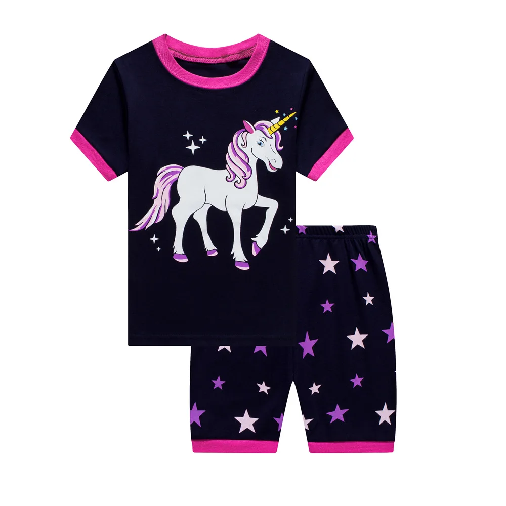 Летняя Детская Пижама детский пижамный комплект одежда для маленьких девочек