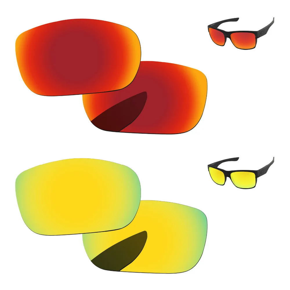 

24 K золотой и огненно-красный 2 пары зеркало Поляризованные замены линзы для солнцезащитные очки Frame 100% UVA и UVB Защита