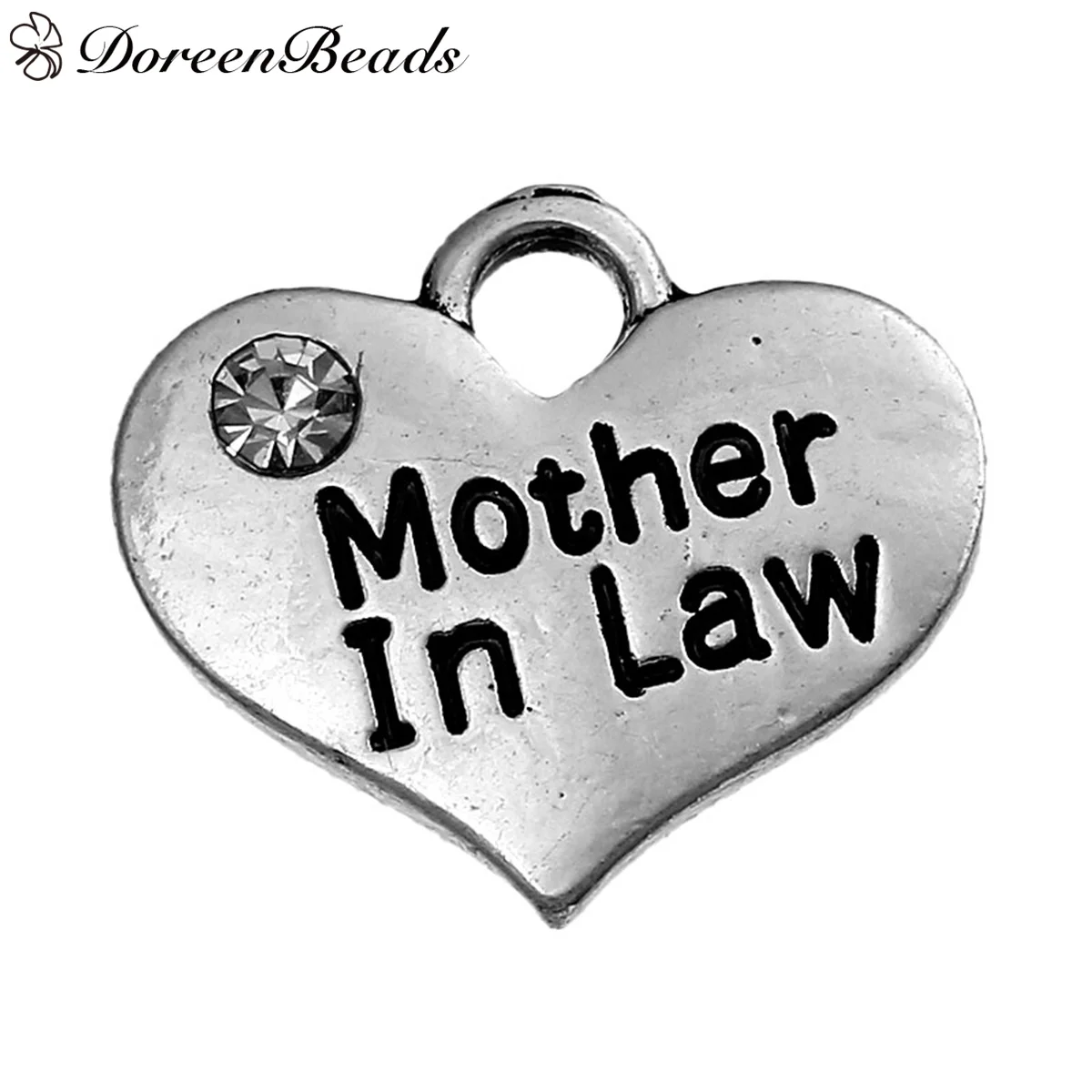 DoreenBeads Подвески Сердце Старинное Серебро Сообщение &quotСвекровь&quot Резные Ясно