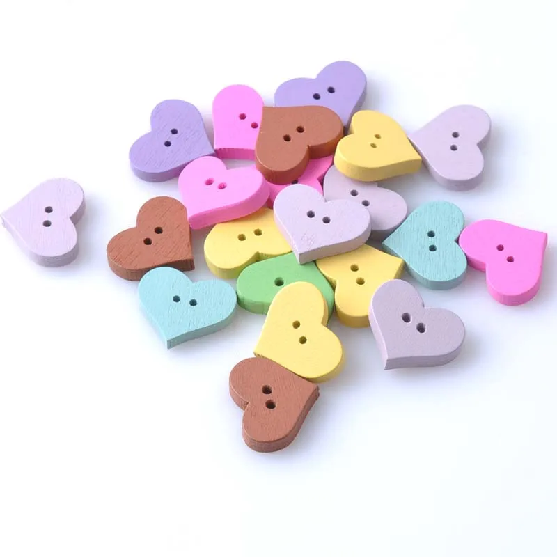 Деревянные декоративные пуговицы в форме сердца Случайные Смешанные 20x16 мм