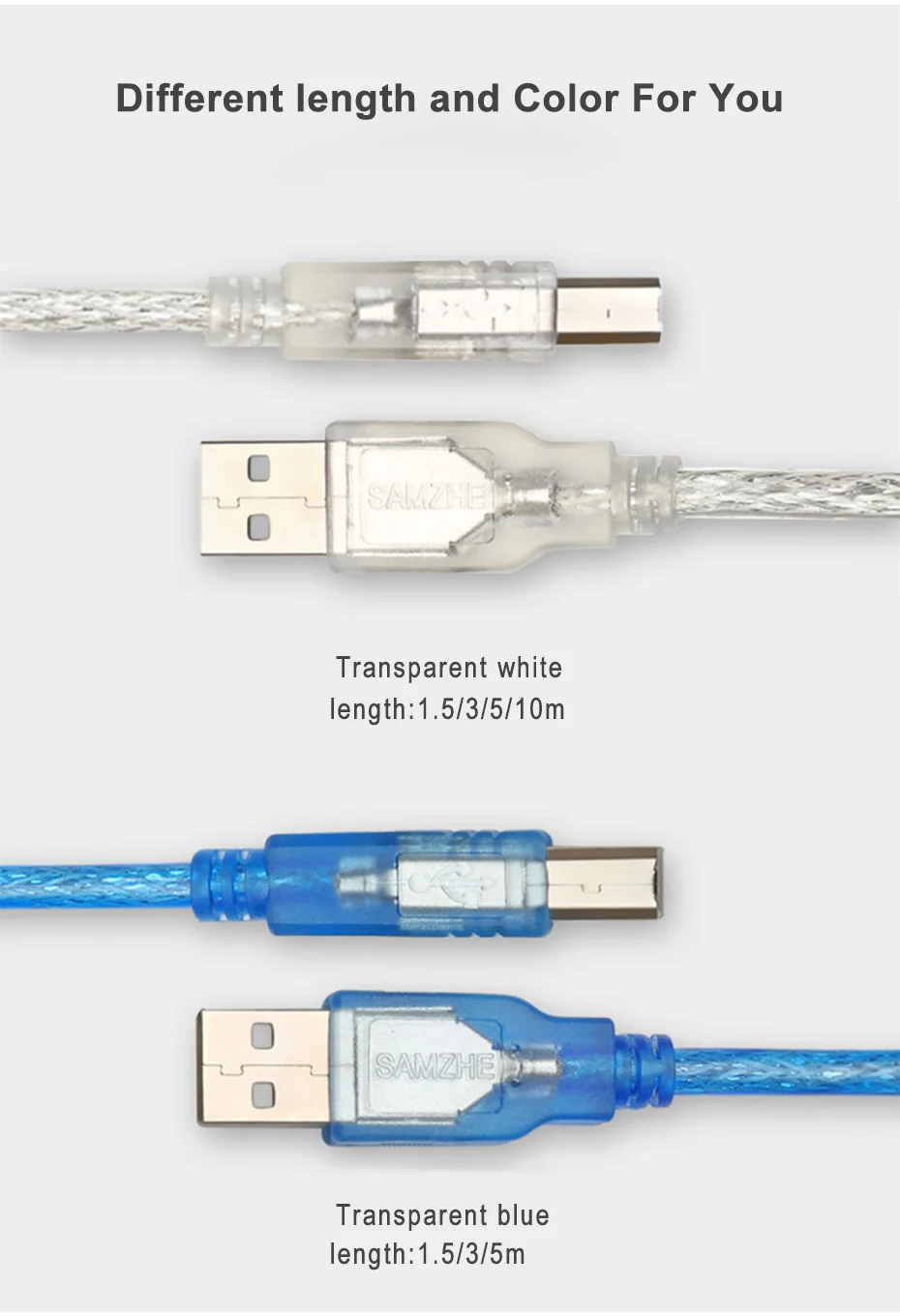Samzhe USB кабель для принтера прозрачный тип A штекер B Мужской Сканер USB 2,0 кабель для печати для Canon Epson hp Кабель для принтера USB2.0