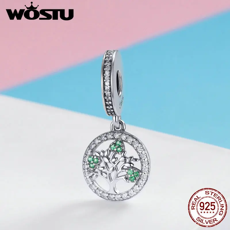 WOSTU настоящее 925 пробы Серебряное весеннее дерево Висячие Подвески подходят для