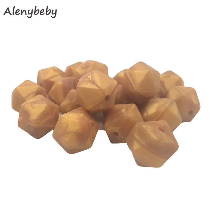 Metallic gold 50pc 17mm Silicone Teether Beads Safe Icosahedron Shaped Candy Mix Color Teething Silicone Bead Toy BPA Free DIY Necklace Making - Цвет: Metallic gold