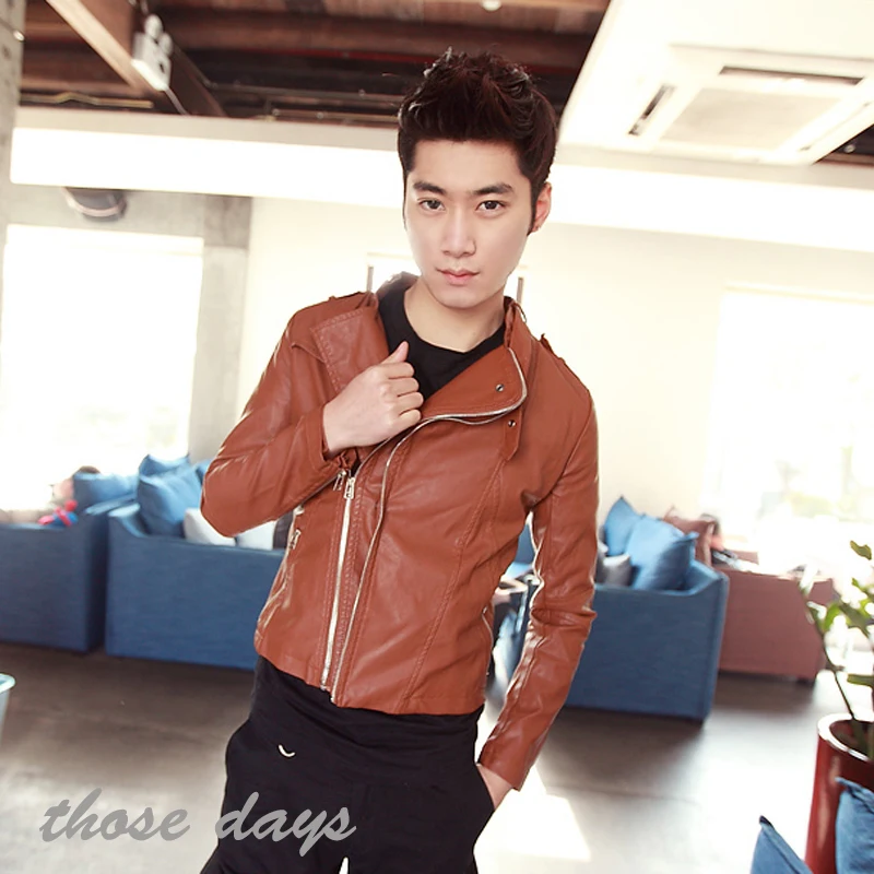 Hot New Leather Male Star Short Slim Pu Locomotive Young Korean Men's Coats Leather Jacket Men Tide Men's Stage Singer Costumes