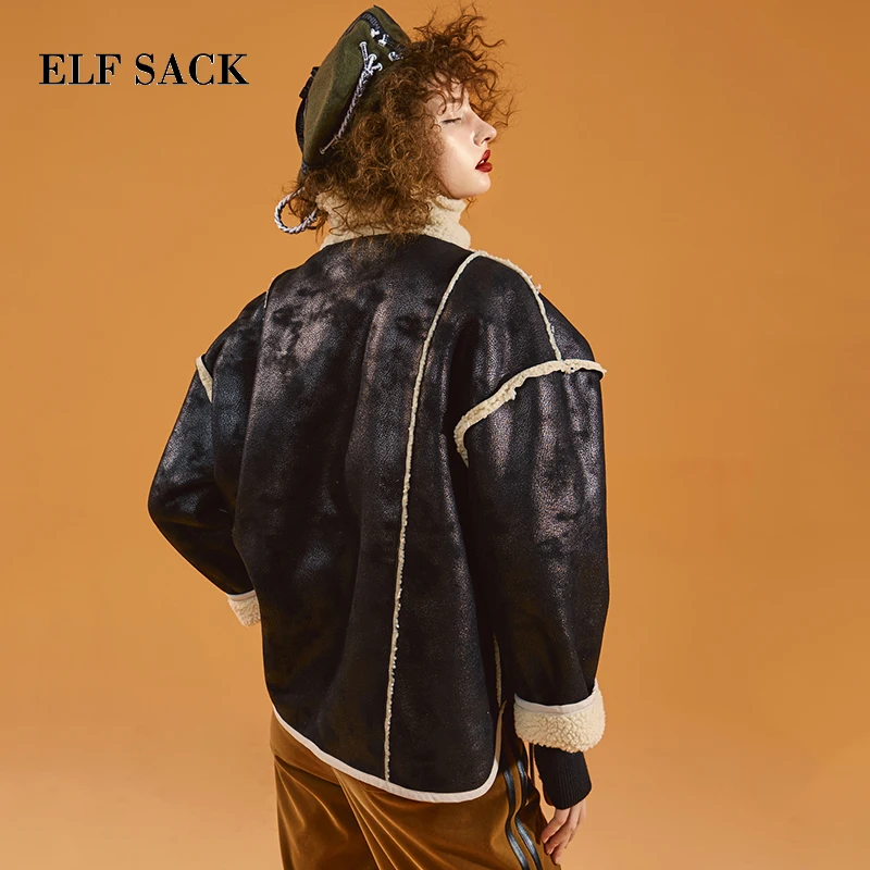 ELFSACK зимняя одежда новые женские куртки полный отложной воротник искусственный