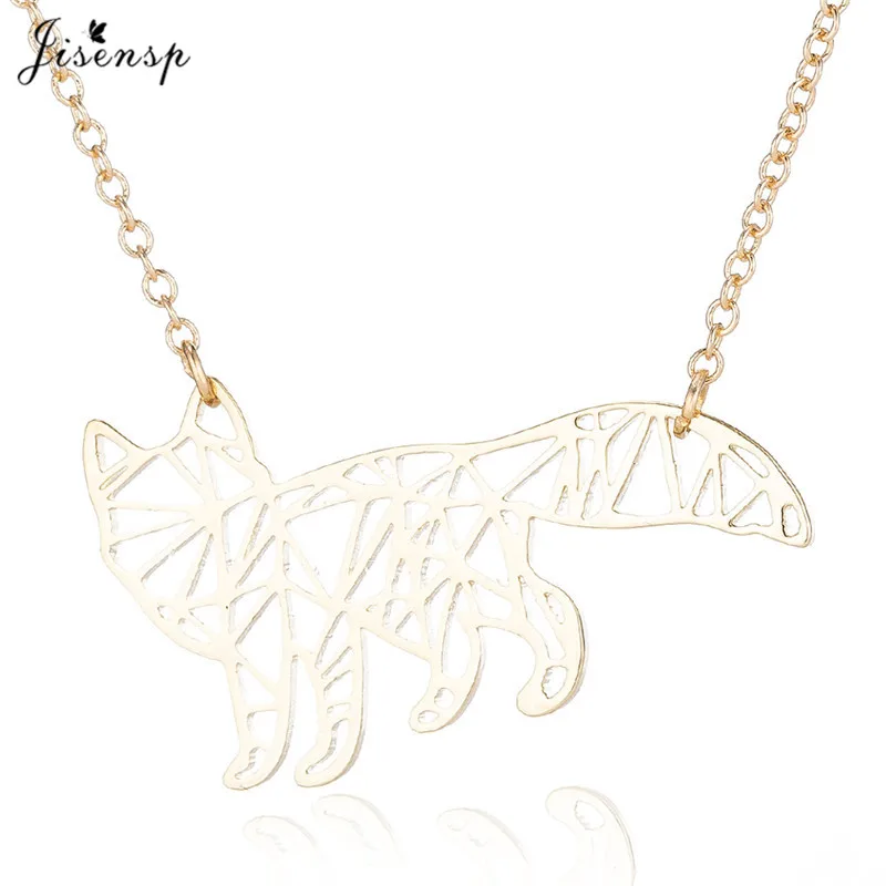 gold necklace Jisensp, мультяшное оригами, маленькая лиса, ожерелье, s подвески, Женские аксессуары, длинная цепочка, животное, ожерелье, модное ювелирное изделие, ожерелье - Окраска металла: gold necklace