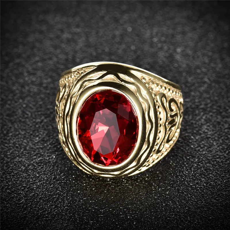 Мужское кольцо GULICX золотистое из нержавеющей стали с овальным вырезом и