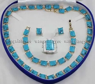 

Blue jewerly Link Bracelet/ Earrings /Ring / Necklace Jewelry Set>free shipping