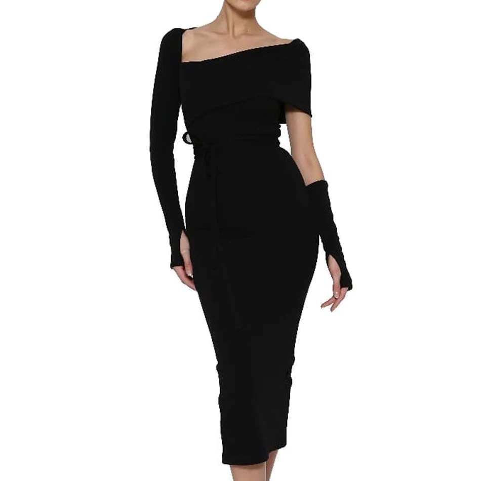 Seamyla 2020 новое зимнее платье Vestidos Celebirty вырезами черного цвета с длинным рукавом