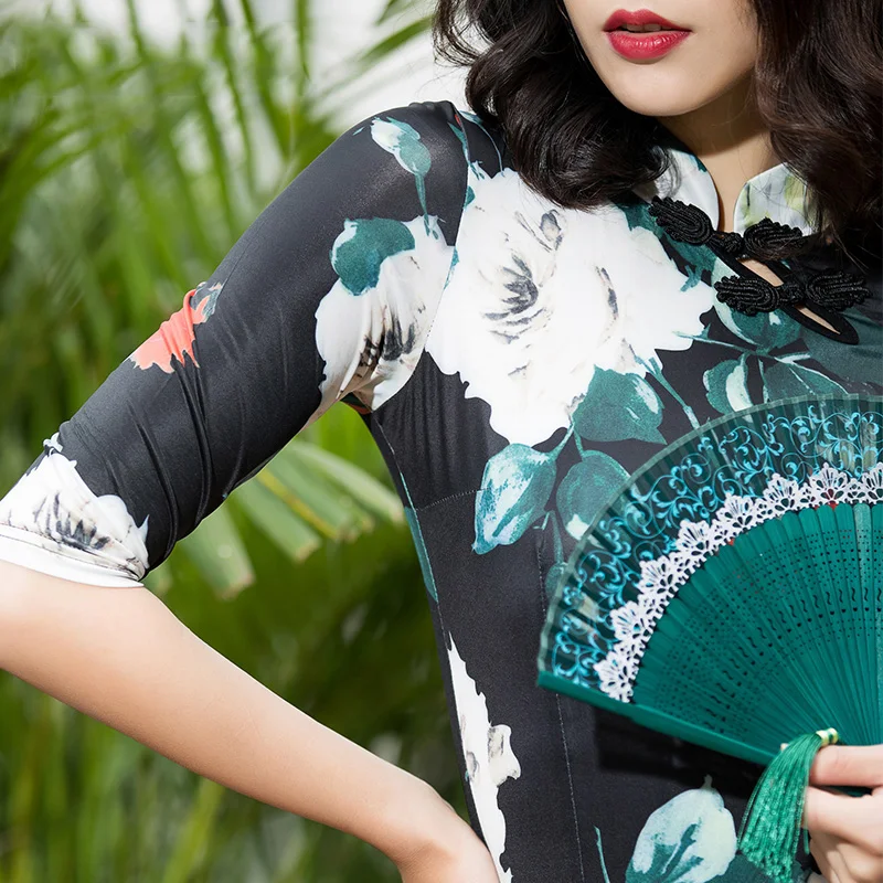 

Slim Latin Dance Dress Women Printing Tango Salsa Ballroom Performance Dance Wear Samba Rumba Practice Dancing Clothes DC1911