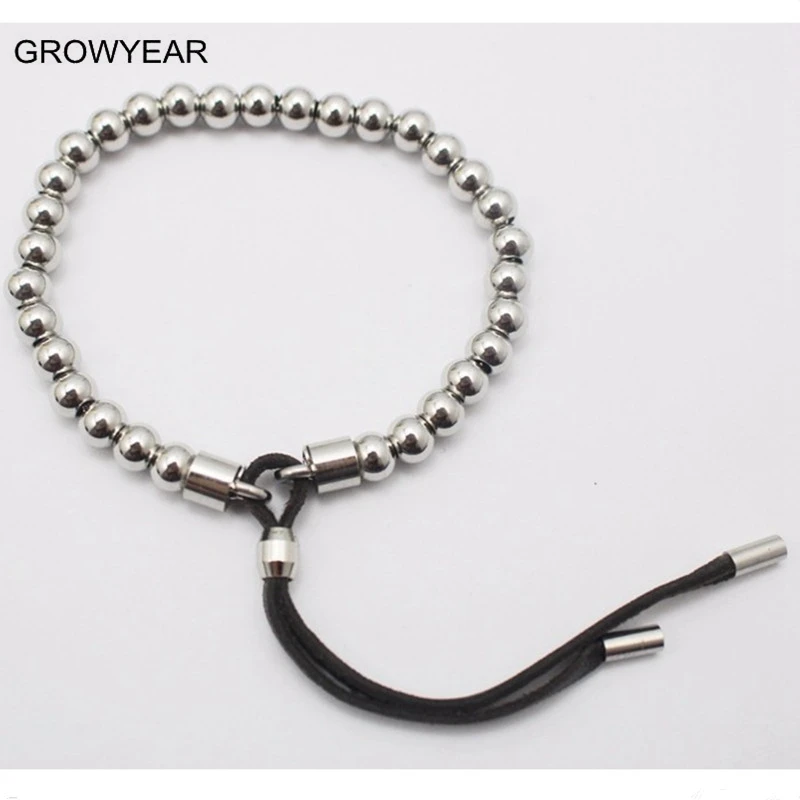 Регулируемый бусина из нержавеющей стали Черная веревка маленький серебристый