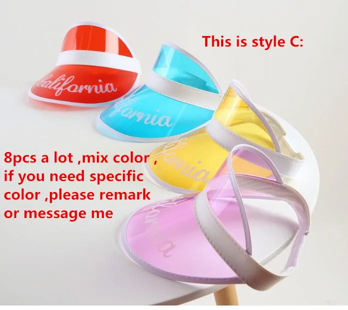 C 8pcs mix color Уличные Детские Солнцезащитные Козырьки с защитой от УФ-лучей, кепки для маленьких девочек, детские праздничные конфетные ПВХ Пластиковые солнцезащитные козырьки, пустые шляпы без топов, пляжные шляпы - Цвет: C 8pcs mix color