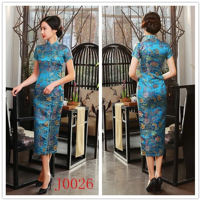 SHENG COCO золотой парчи Qipao китайские платья узор Лето Атлас Qipao наклона пряжки длинные модератор одежда зеленый XXXL