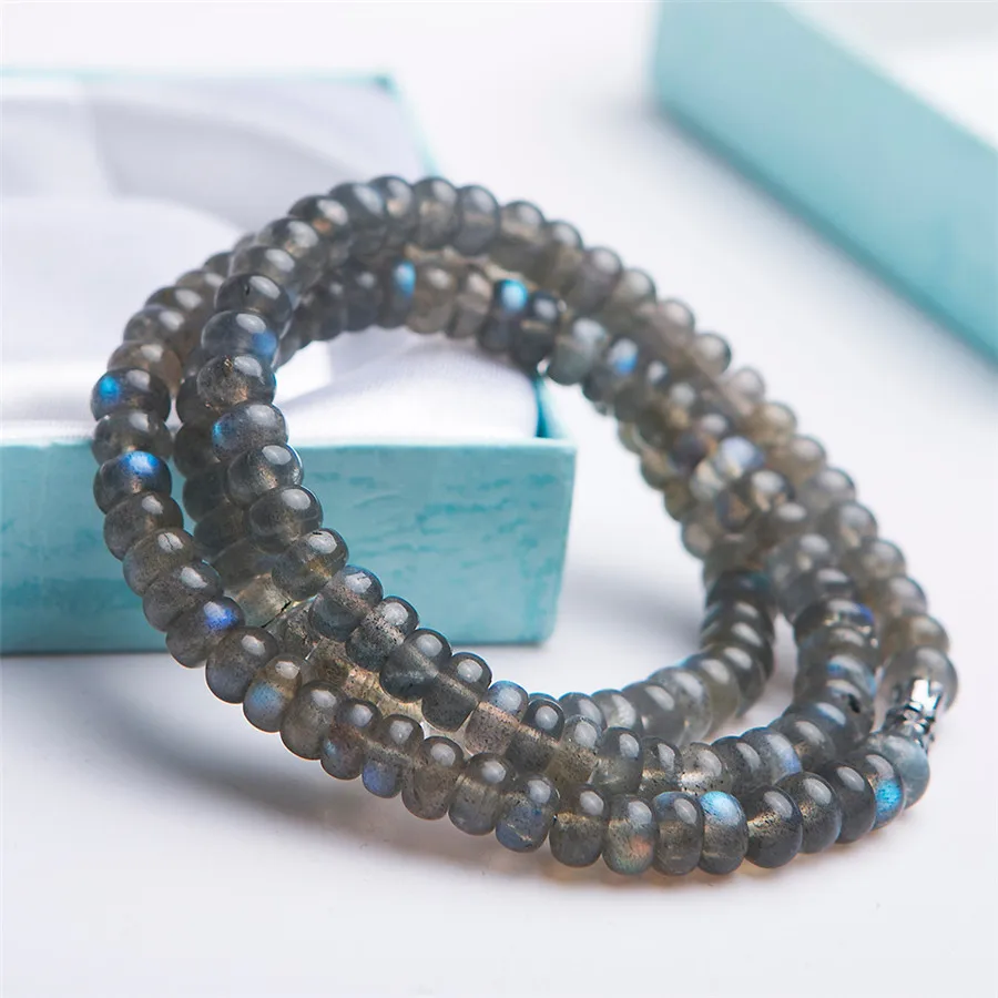 Подлинное сильное голубое светло-натуральное ожерелье из Лабрадорита лунный