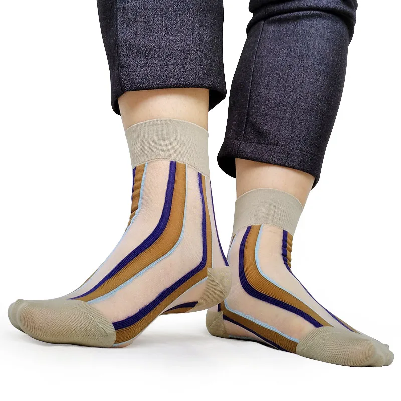 Летние прозрачные хлопковые полосатые мужские формальные Носки Прозрачные