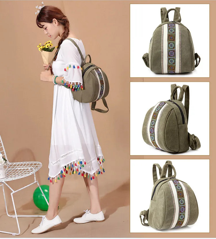 Винтажный женский рюкзак Boho с простой вышивкой, холщовые рюкзаки, мини Школьный рюкзак, дорожная пляжная сумка на плечо