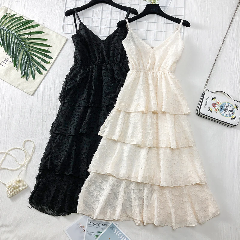 SKOONHEID Лето рукавов Многоуровневое женское платье Boho корейские вечерние шифон