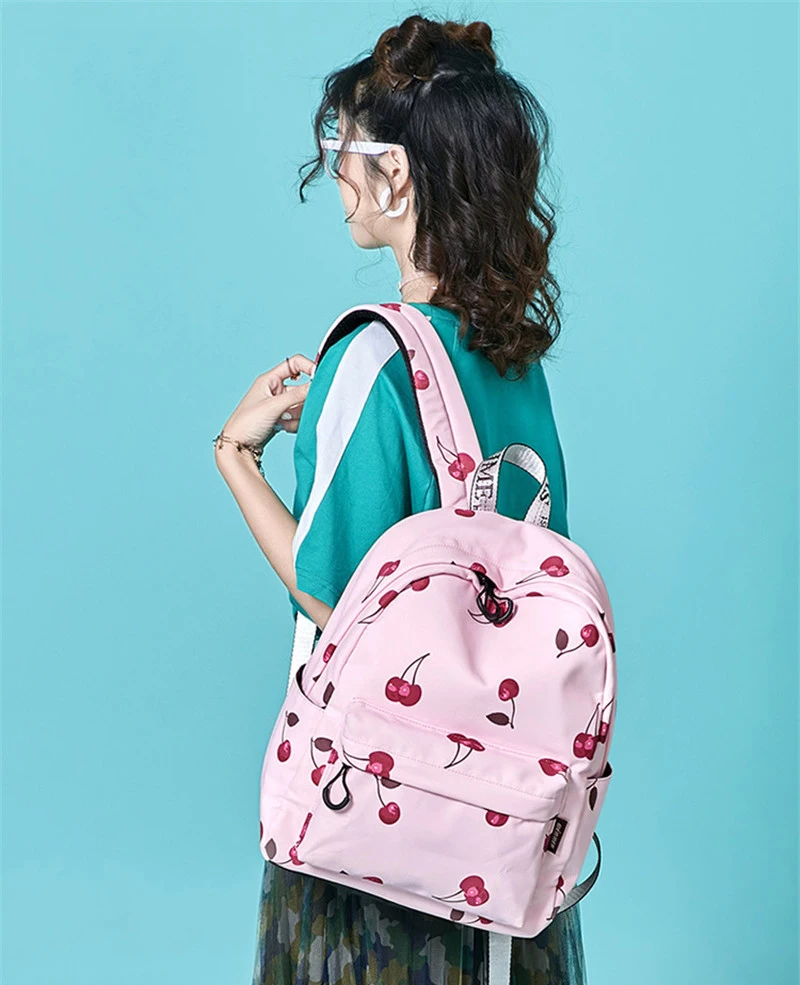 Женский рюкзак с розовым принтом вишни студенческий школьный ранец для