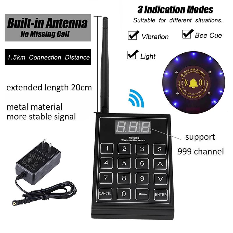 Беспроводная система очереди пейджер для ресторана 1 передатчик + 20 пейджеров под
