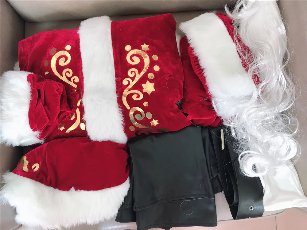 Полный комплект рождественских костюмов Санта Клауса для взрослых, Красная рождественская одежда, костюм Санта Клауса, роскошный костюм с белой бородой