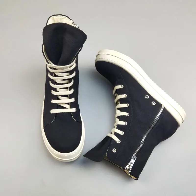 New Arrivals Men Casual Canvas Shoes High Luxury Trainers Lace-Up Zip Spring Male Basic Black Gym Boots Brand Flats | Обувь
