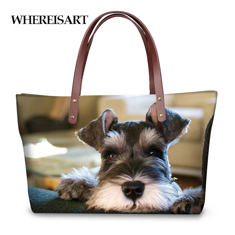 WHEREISART Schnauzer 3D принт сумки на плечо повседневные женские сумочки для собак