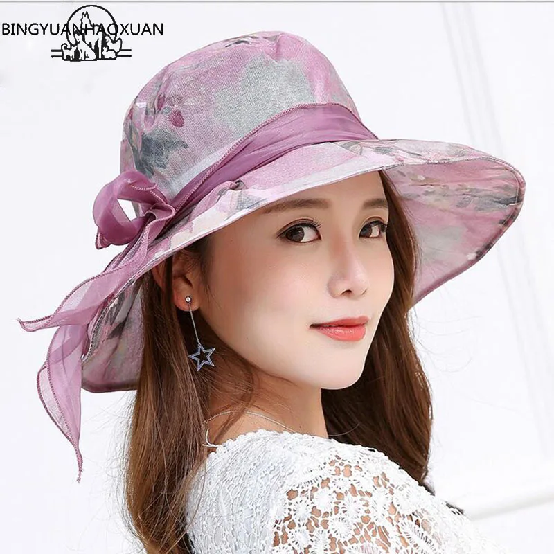 BINGYUANHAOXUAN женская летняя пляжная Панама с бантом и широким поясом|panama hat|hat panamasummer