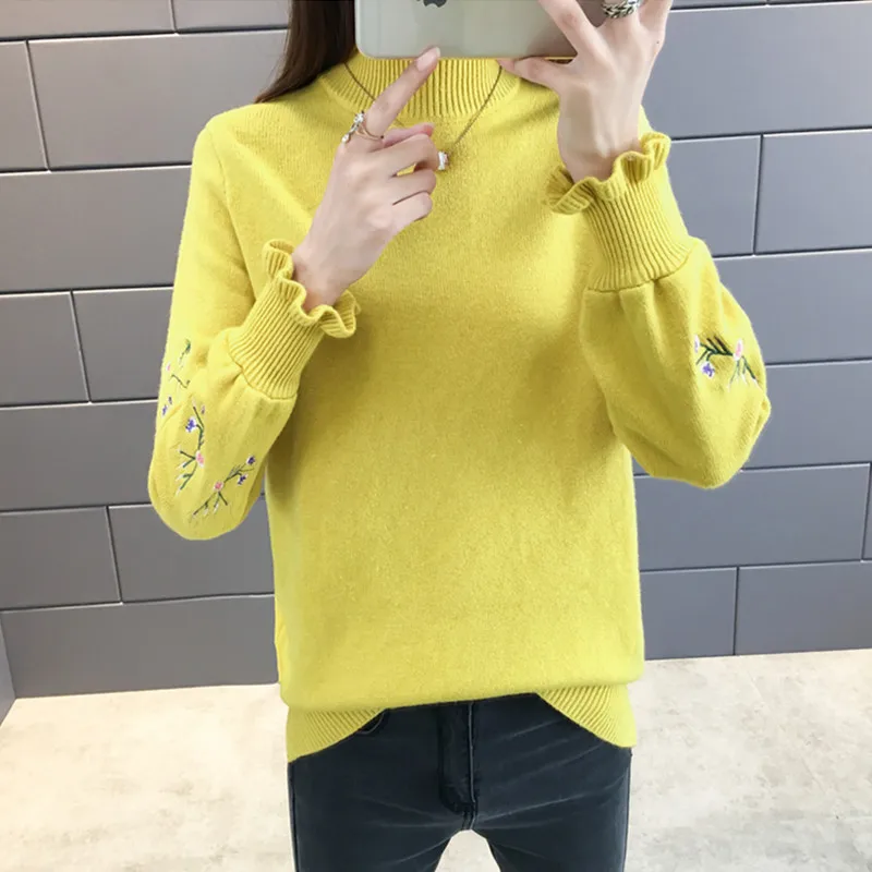 2021 New Winter Soft Warm Embroidery Turtleneck Sweater Women Long Sleeve Knit Pullover Female Pull Femme Plus size 3XL | Женская одежда