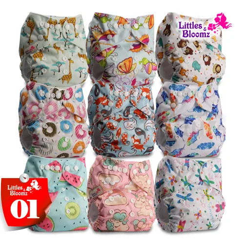 [Littles и Bloomz] 9 шт./компл. Детские моющийся многоразовый реальная тканевые Карманные Подгузники 9 Подгузники/подгузники и 0 из микрофибры вставки в одном комплекте - Цвет: 01