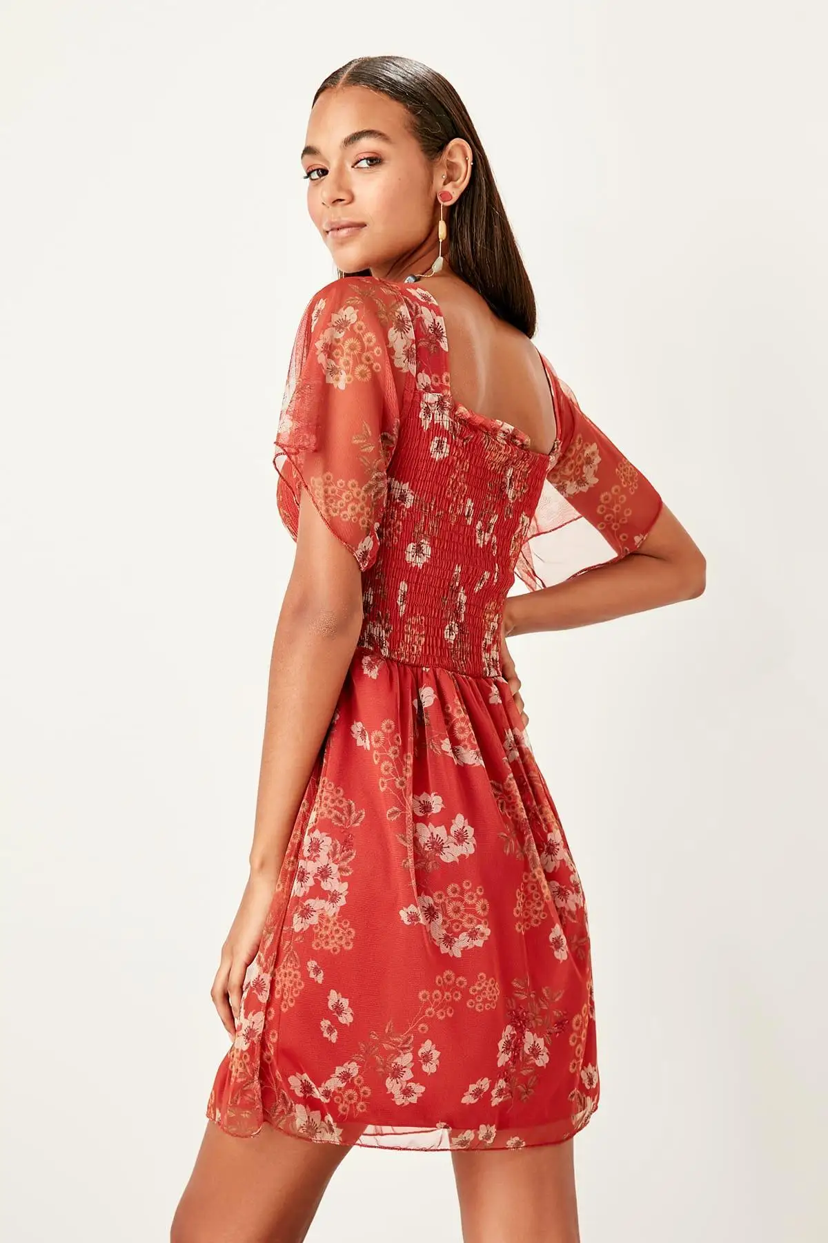 Trendyol бордовое трикотажное платье из тюля TWOSS19OS0130 | Женская одежда