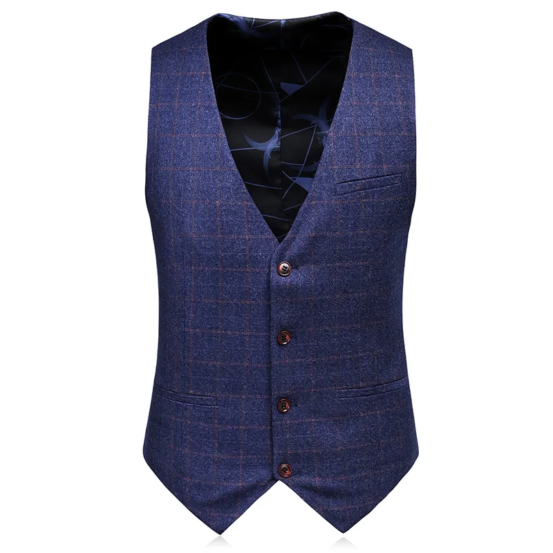 Пиджак + брюки жилет синий клетчатый костюм официальная одежда