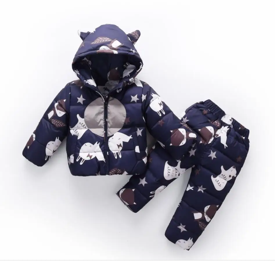 2018 Children Set Boys Girls Clothing Sets Winter 2-3 Year Down Jacket + Trousers Waterproof Snow Warm kids Clothes +Pants |