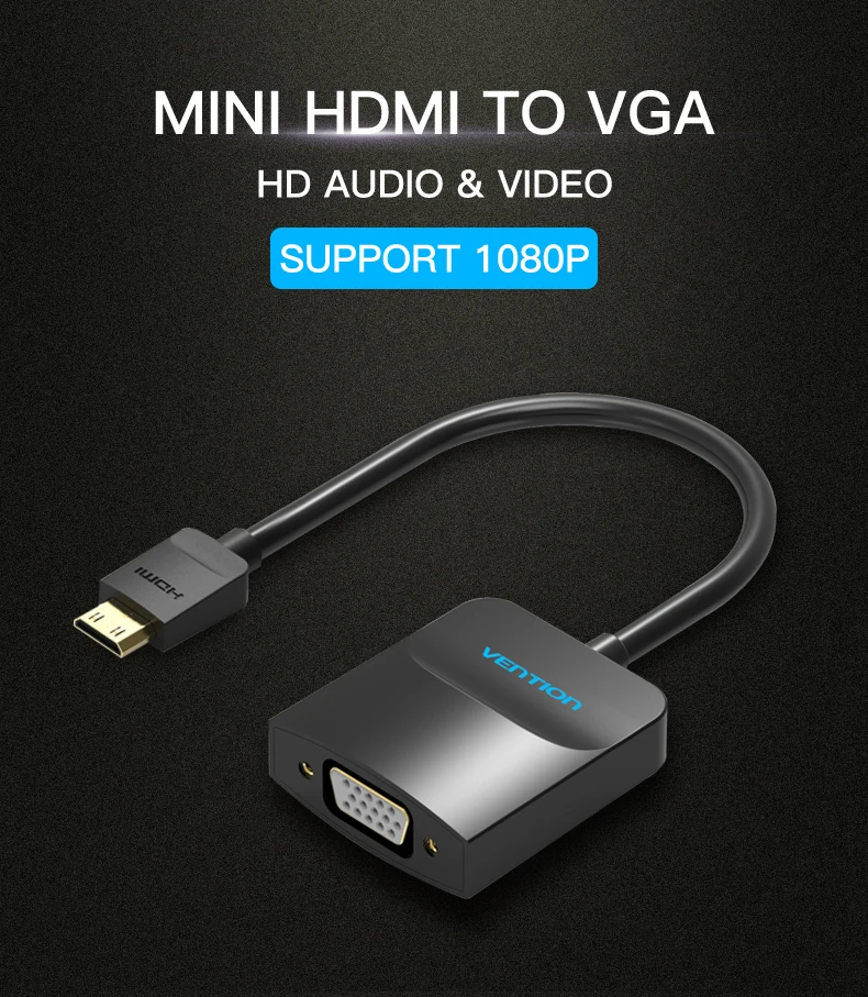Vention Mini HDMI в VGA конвертер HDMI VGA 1080P видео адаптер позолоченный с 3,5 мм аудио разъем для камеры DV планшеты HDTV