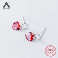 s925 silver earrings female fashion red love earrings temperament personality short ear jewelry female