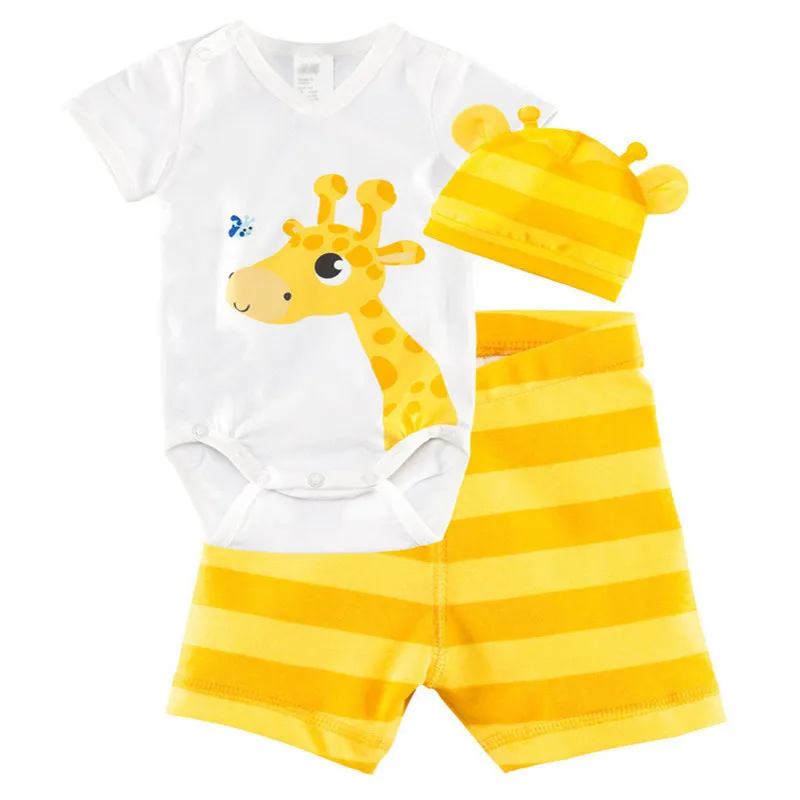 Newborn Baby Boy Girls Sets Infant Summer Casual Clothing Bodysuits+Shorts+Hat 3 Piece Suit Toddler 8 Style Cotton Costumes | Детская