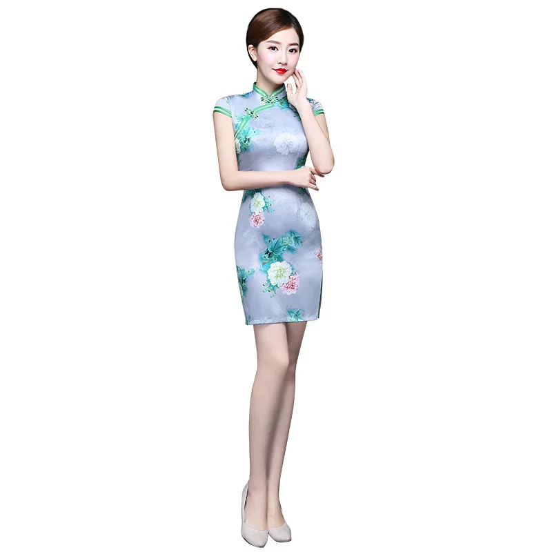 Традиционное китайское платье Ципао для женщин элегантное тонкое короткое