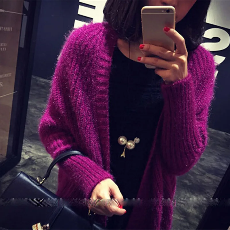 Autumn Sweater Women New Bat Sleeve Loose Large Size Fashion Jacket Female Long Knit Mohair Cardigan f1120 |