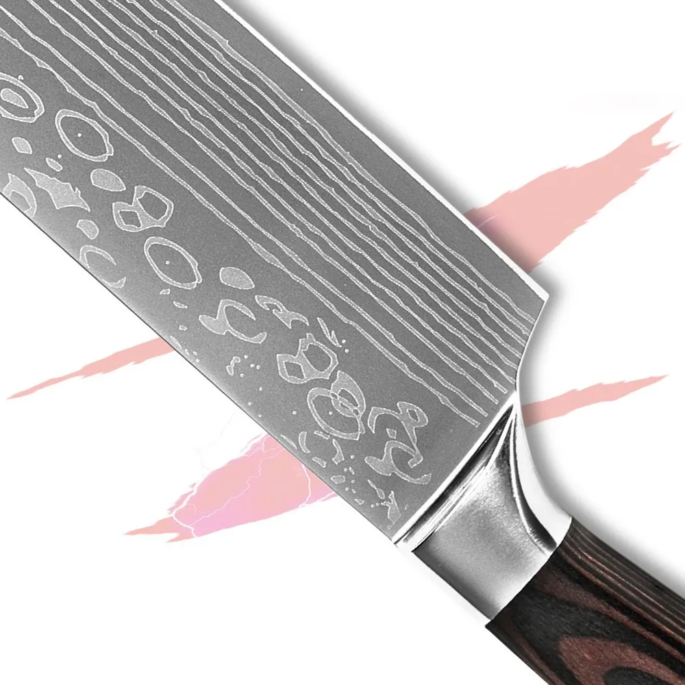 Сантоку нож 7 дюймов кухонный мода лазерная вен лезвие из нержавеющей стали