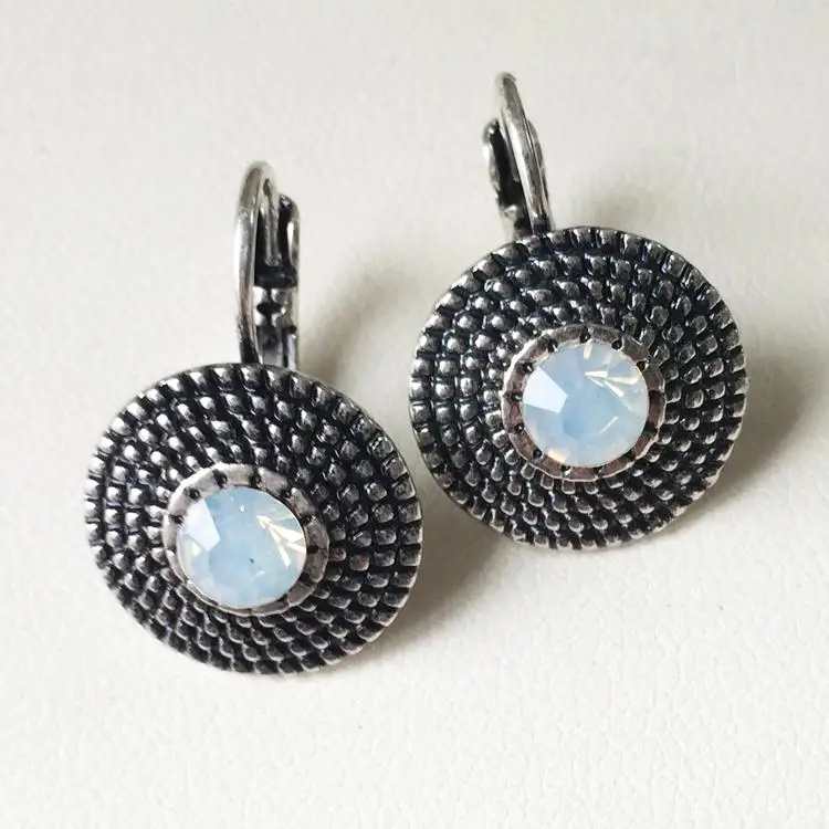 antique silver white Винтажные серебряные серьги для женщин, простые синие циркониевые амулеты, массивные висячие серьги на клипсах, модные ювелирные изделия Brincos - Окраска металла: antique silver white
