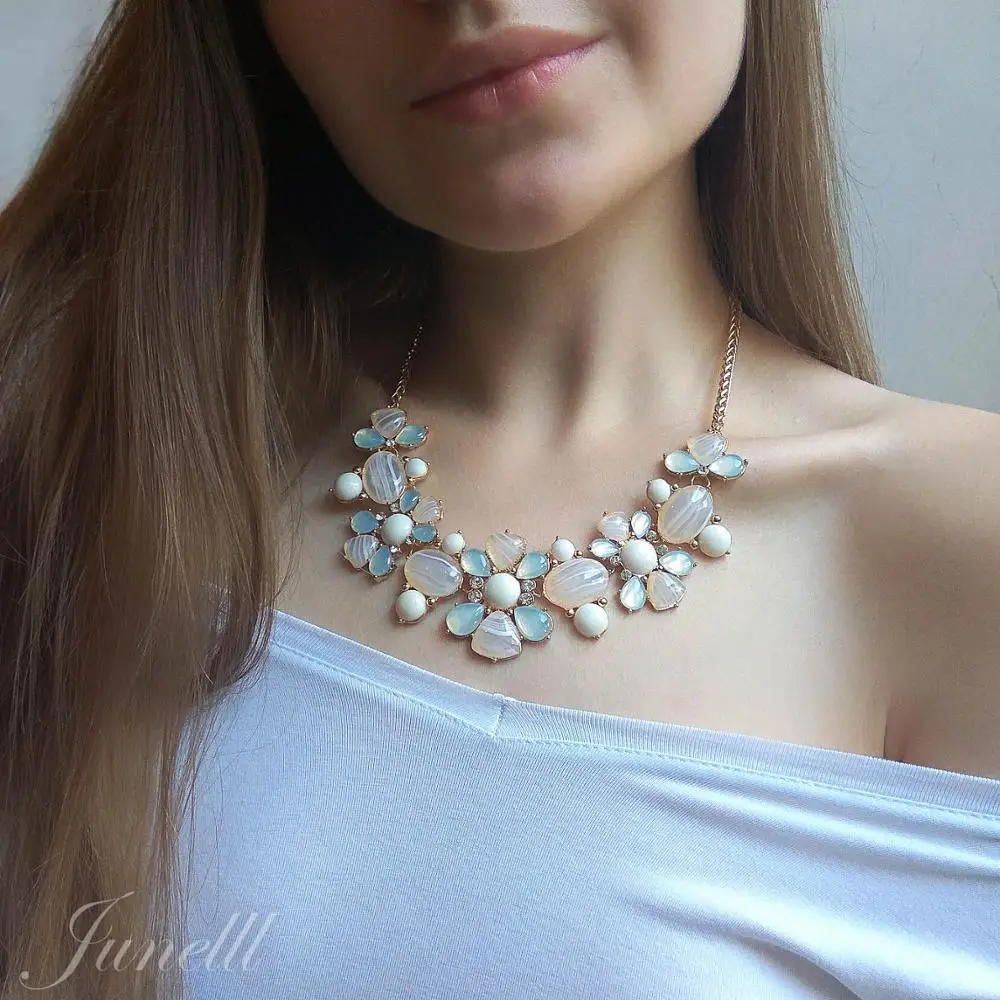 LILIE & WHITE Мода 2017 г. Смола Драгоценный цветок Макси заявление цепочки и ожерелья